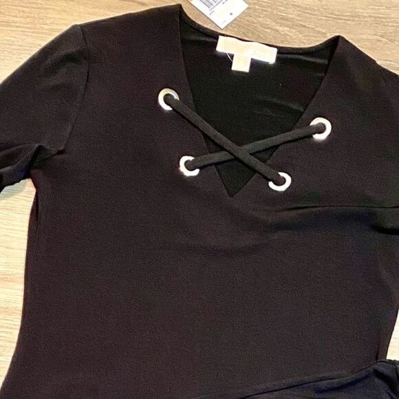 JET BLACK MICHAEL KORS FIT&FLARE DRESS-GROMMET CRISS CROSS STRAPS S NWT - Picture 6 of 16